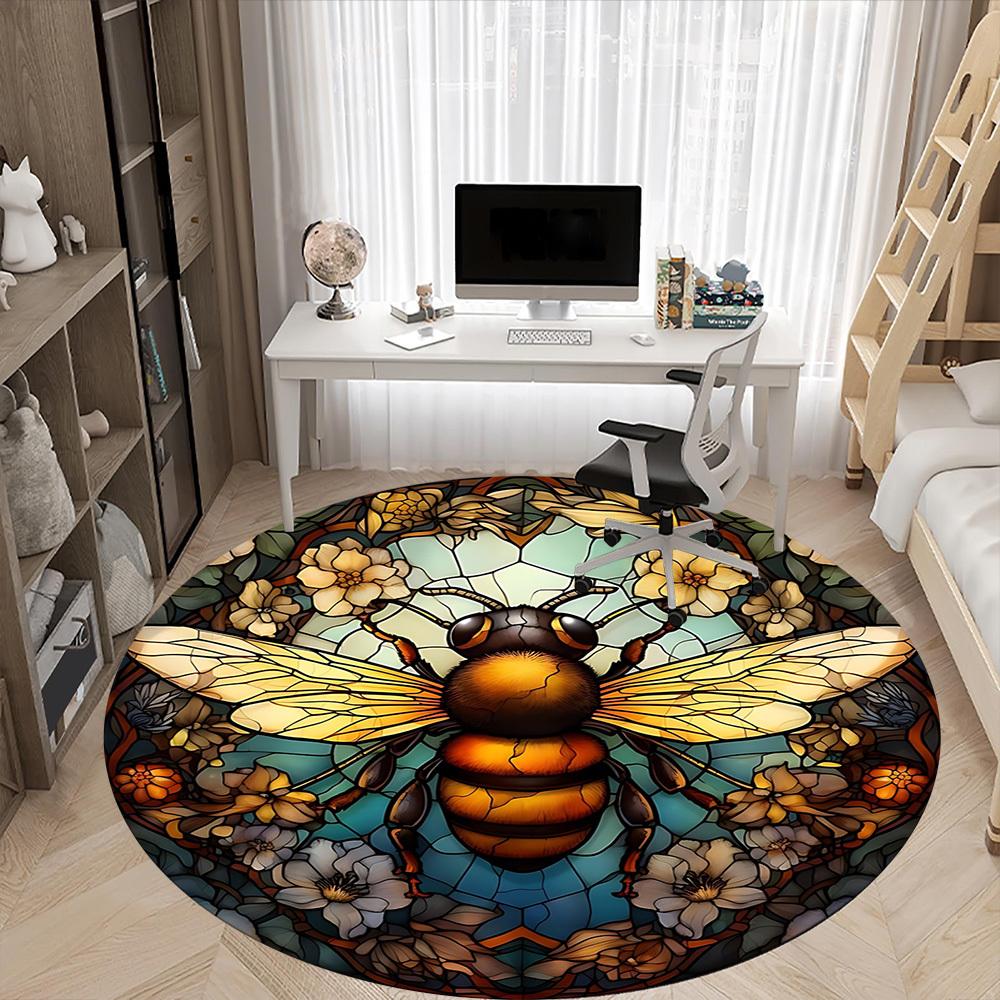 1pc Bee Stained Glass Chair Carpet for Office, Soft Comfortable Mat For Office, Living Room, Bedroom, Machine Washable Carpet yy251112198