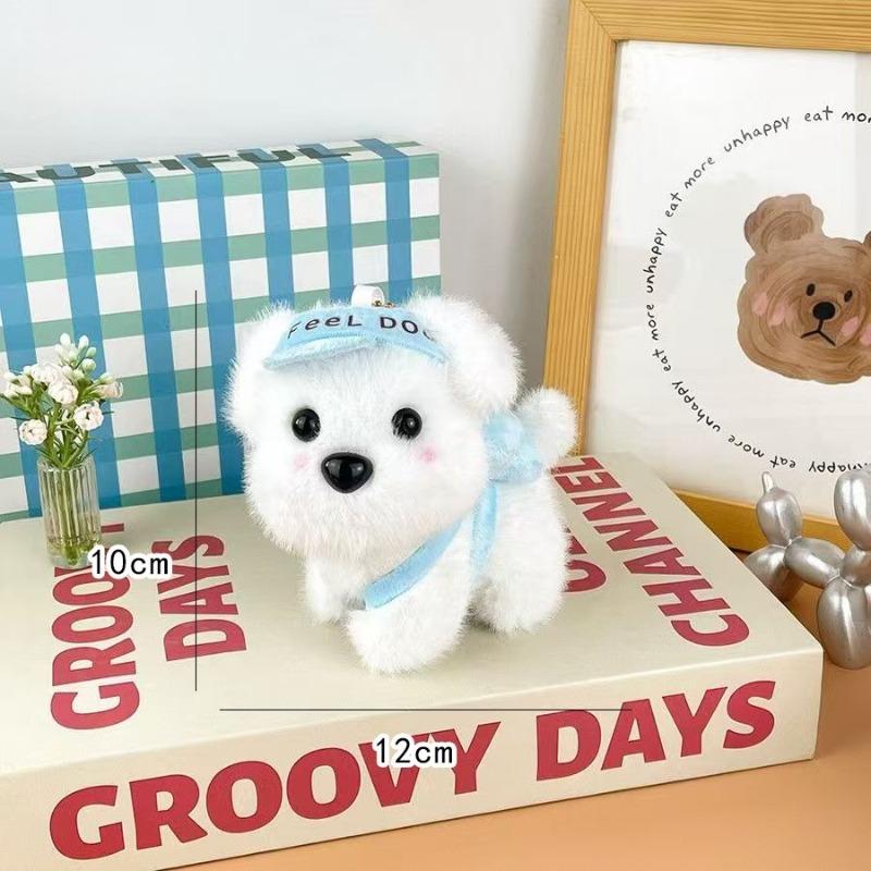 Adorable Cartoon Puppy Plush Dolls With Keychain Hat Wearing Dog Doll Toys For Perfect Bag Charm Toy Gift