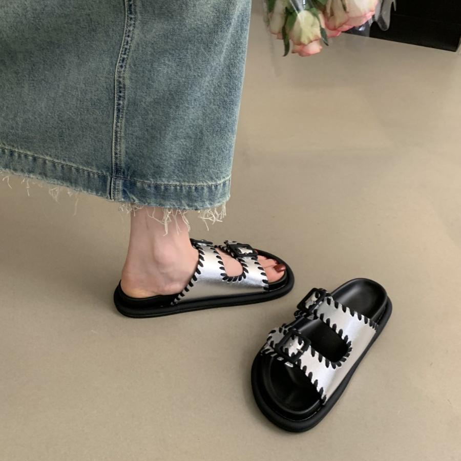 

Женские сандалии для лета и пляжа с мягкой подошвой цвета винограда и шлепанцы на толстой подошве 38 серебряный