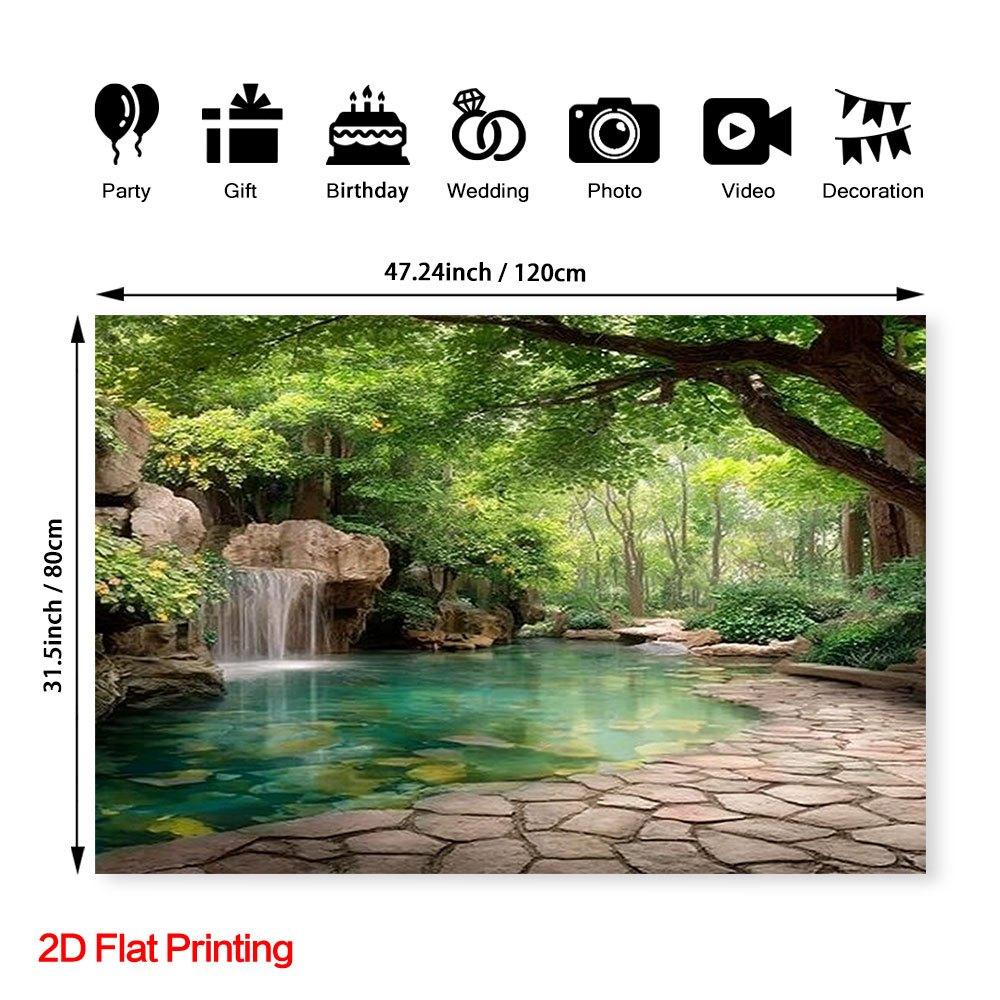 2D Plane 1 Real-shot Serene Forest Waterfall Photography Background - with Polyester Fabric Falling Down Like the Waterfall