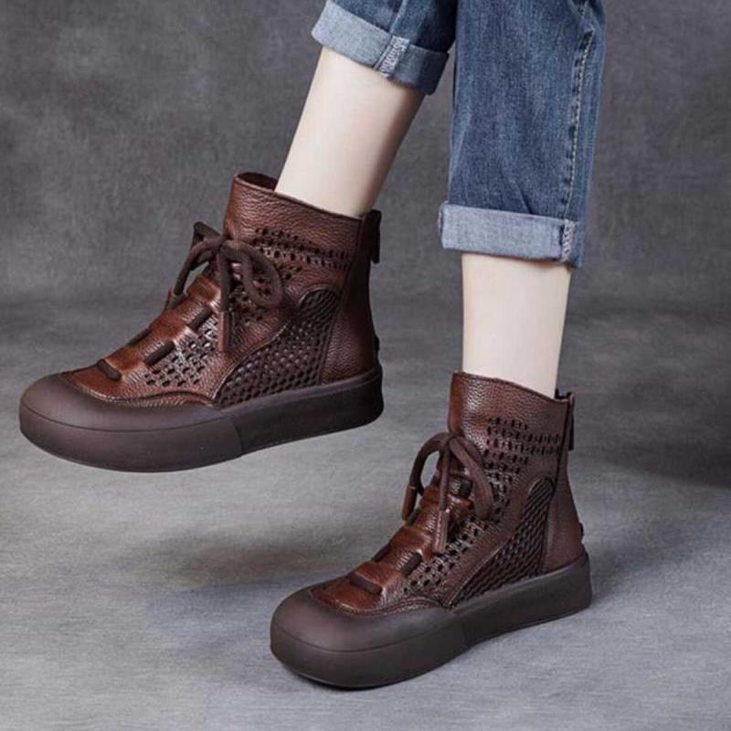 Cool boots mesh hollow breathable Martin boots spring and summer 2025 new retro flat heel hole women's sandals