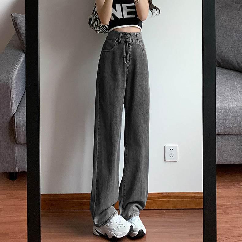 Women's High-Waisted Light Blue Wide-Leg Denim Pants, Spring/Autumn 2023 Collection