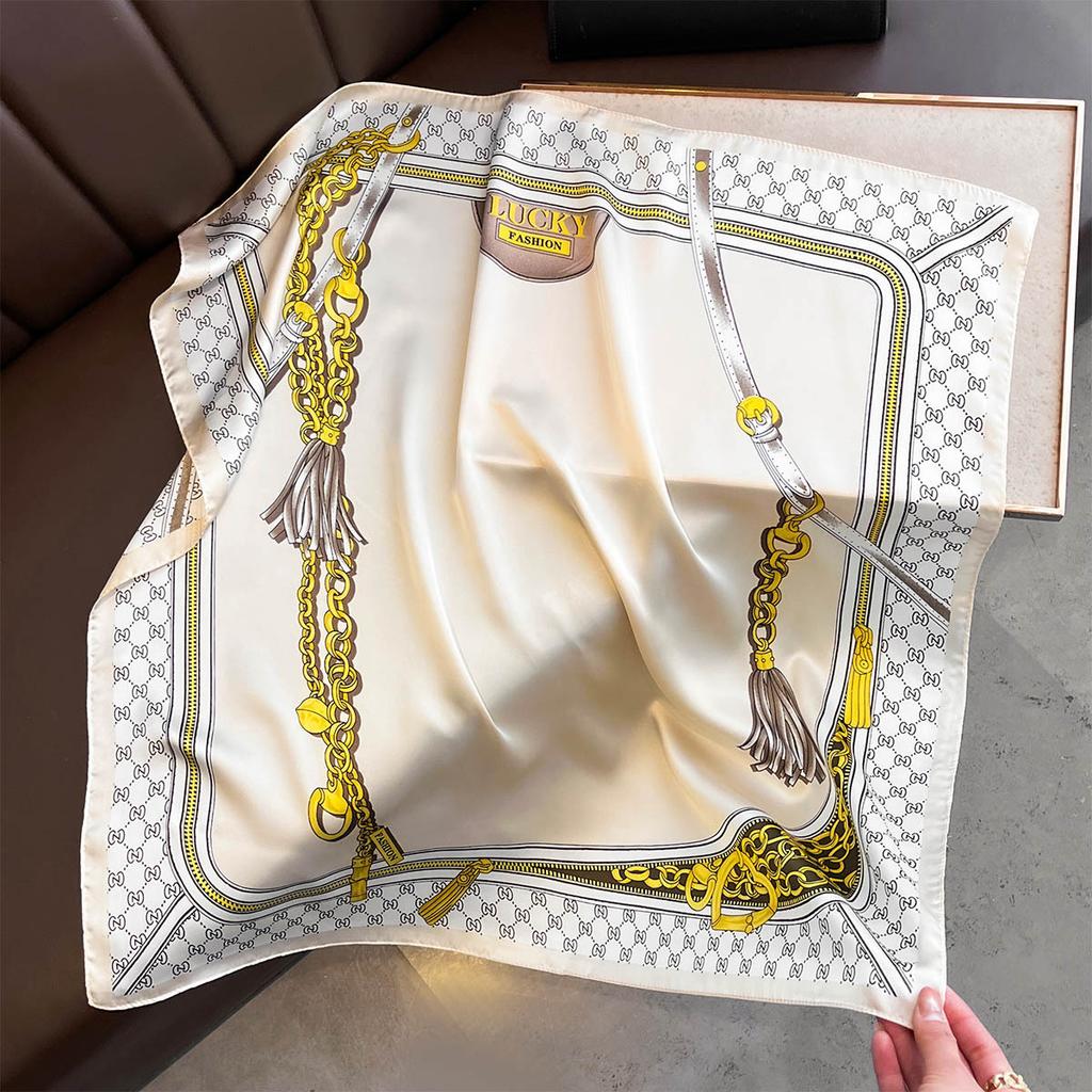 Fashionable Bandana Imitation Silk 70*70Cm Chain Print Square Scarves Women SpringSummer Soft Satin Scarf Hijab Neckerchief