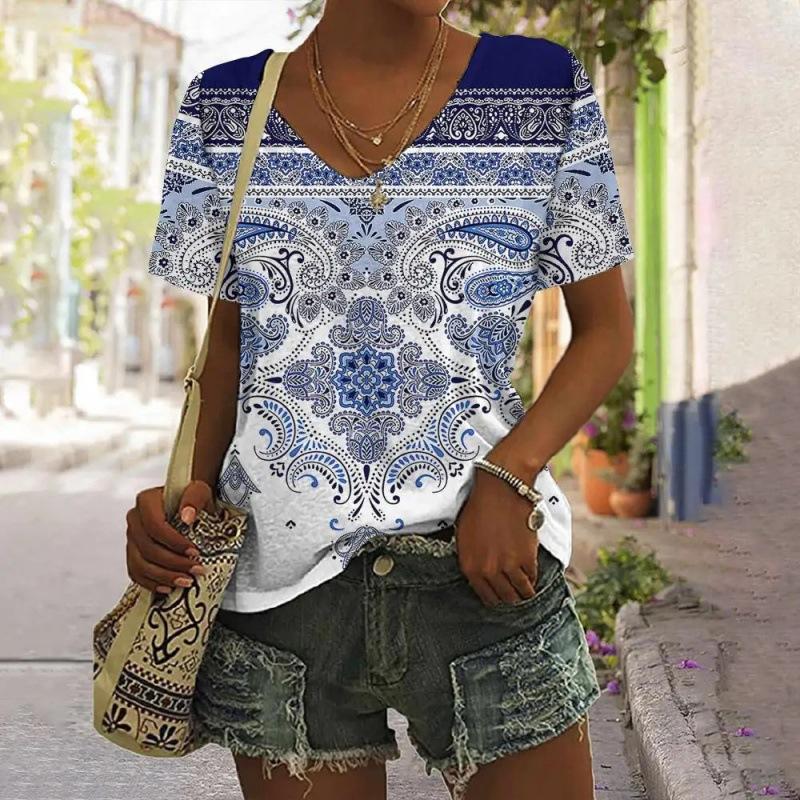 

Женская футболка с V-образным вырезом, 3D-принт, ретро-модный тренд, принт, короткий рукав, повседневная, дышащая, быстросохнущая одежда L