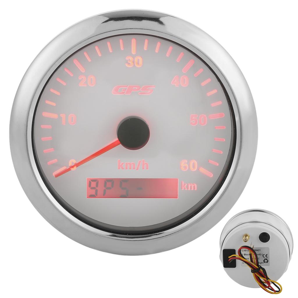 85mm GPS Tacho 0‑60KM H LCD-Anzeige Kilometerzähler mit einstellbarer Hintergrundbeleuchtung für Autos Boote 9‑32V DCWeiß