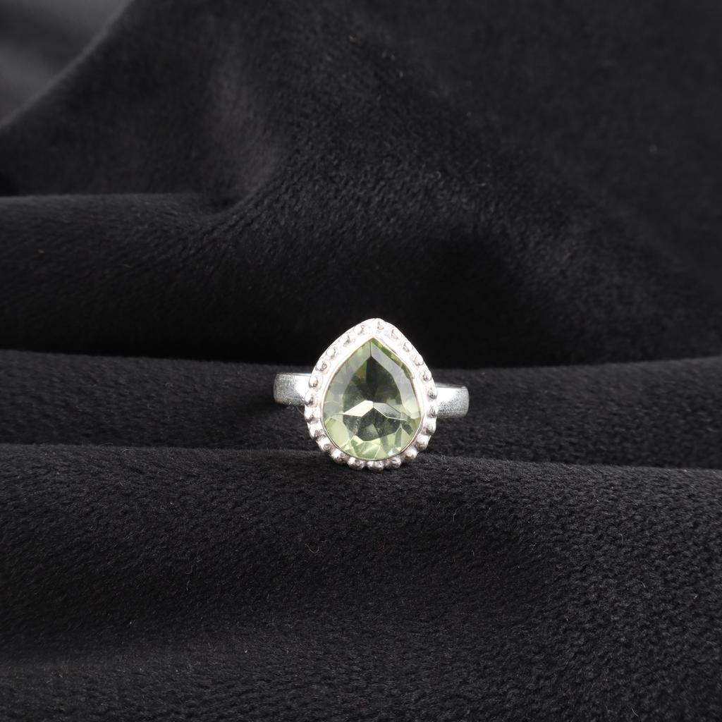 Natural Green Amethyst Gemstone 925 Sterling Silver Handcrafted Women Jewelry Designer Wedding Ring RR-77-14