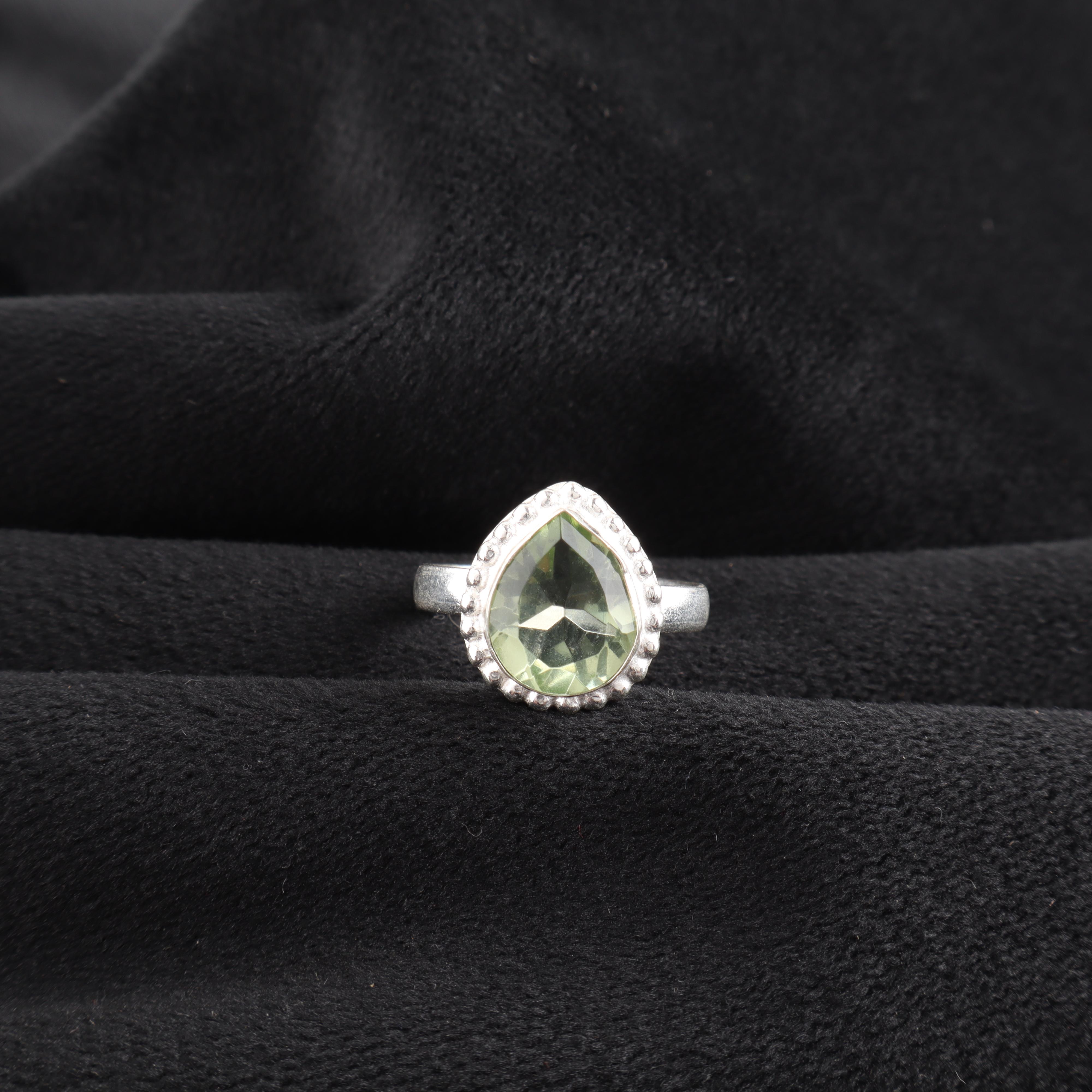 

Natural Green Amethyst Gemstone 925 Sterling Silver Handcrafted Women Jewelry Designer Wedding Ring RR-77-14 13