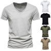 T-shirt da uomo con scollo a V, maniche corte, texture morbida, tinta unita, semplice maglione top, streetwear
