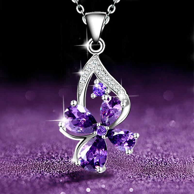 BELLA BOX Hot Selling Purple Amethyst Geometry Gorgeous Pendant Necklaces For Women Charm Wedding Engagement Fine Luxury Jewelry New Trendy