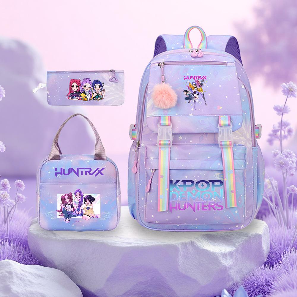 3 Peças/conjunto Mochila Fofa Estampada de Anime Kpop Bolsa de Viagem de Grande Capacidade para Adolescente Menina Menino Mochila Escolar Presente para Criança Rucksack