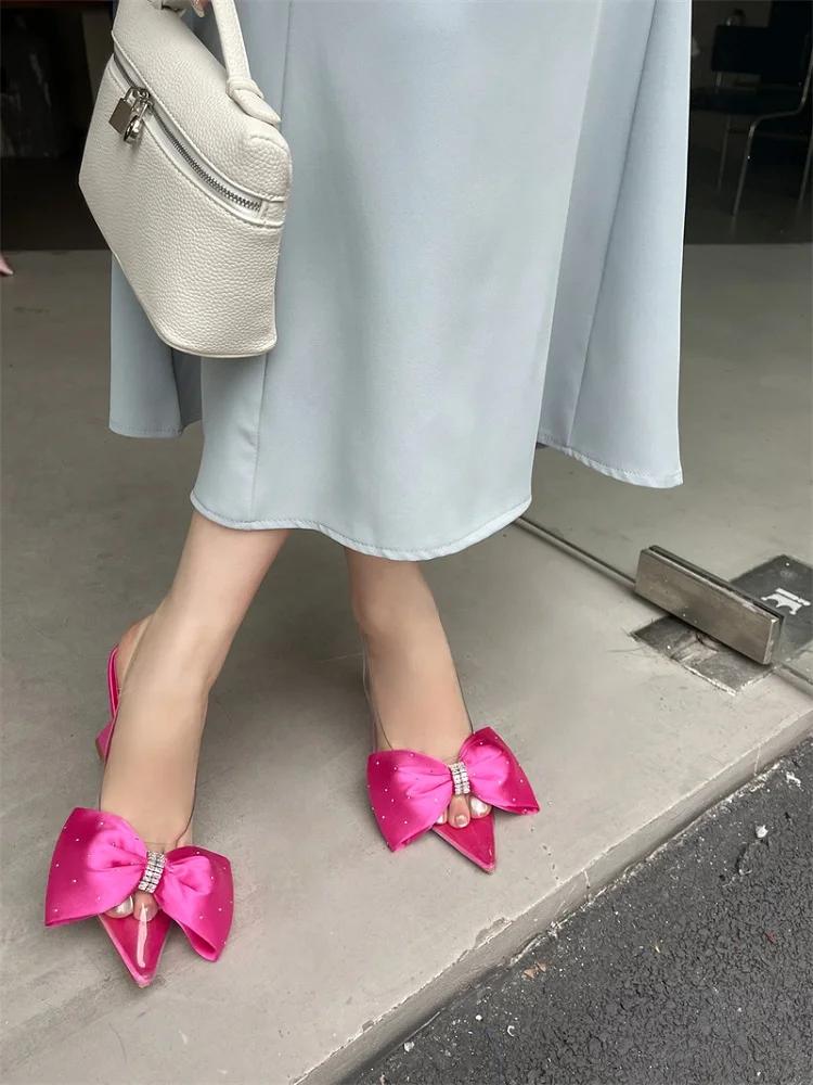 Eilyken Butterfly-knot Pointed Toe Women Pumps Sexy PVC Transparent Low Heels Sandals Elegant Wedding Banquet Female Shoes