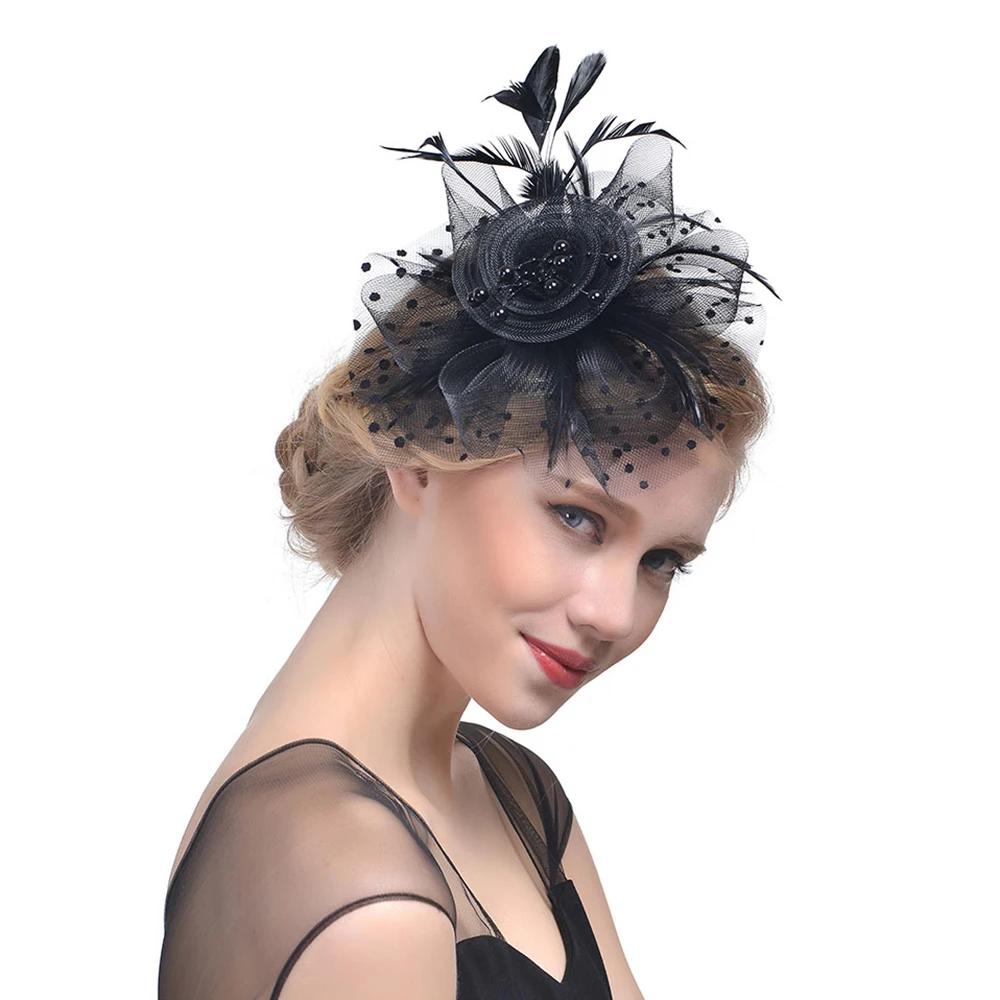 Women's Fashion Flower Feather Bead Corsage Hair Clip Bridal Hairband Brooch Pin Brida Barrettes Hair Mesh Accessories Jewelry