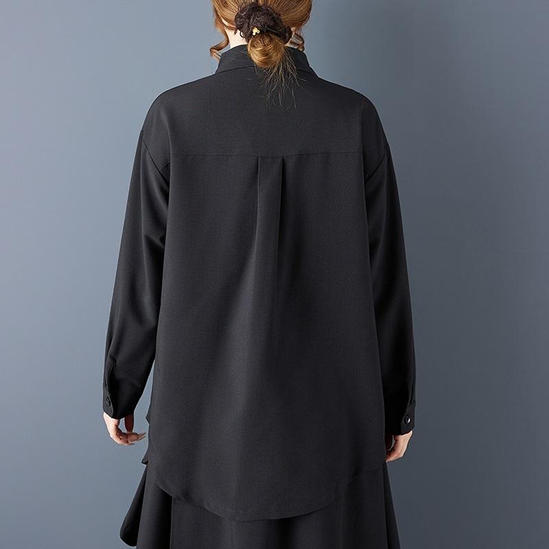 Long Sleeve Oversized Vintage Black Shirts & Blouses for Blouse Casual Loose Spring Autumn Crop Tops Women Button Up Shirt