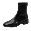 2024 Autumn/Winter Women's Elastic Slimming Chunky Heel Ankle Boots with Square Toe & Back Zipper