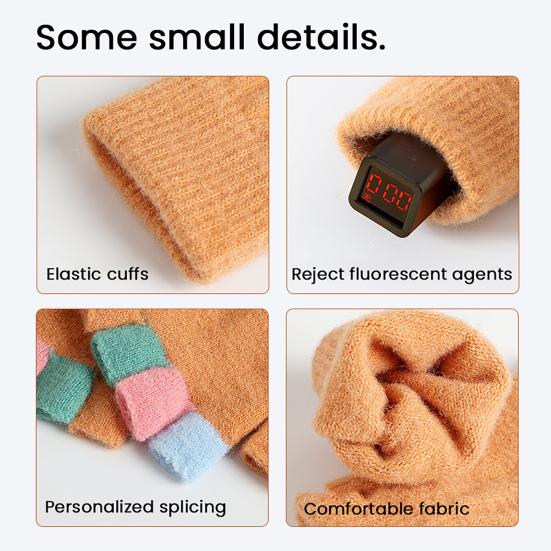 Kids Knitted Gloves Winter Half Finger Gloves Soft Color Block Warm Wrist Gloves for Boys Girls Indoor Outdoor Use