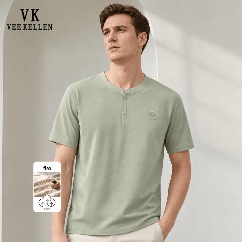 VEE KELLEN Men s Linen Blend Breathable Short Sleeve T-Shirt XL светло-зеленый