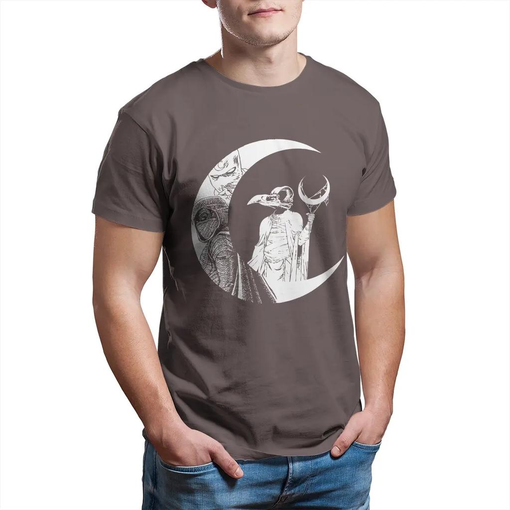 Men's Moon Knight Print T-Shirt 100% Cotton Garment Funny Short Sleeve Crew Neck Trend High Quality Spring Summer