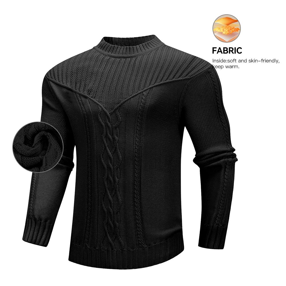 Men's Sweater Winter Crewneck Warm Sweater Casual Cable Knit Pullover Popular Soft Drop Shoulder Solid Knitted Top US Size