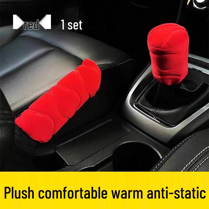 Плюшевый Зимний Чехол на Ручник и Ручку КПП - Универсальный Размер, Антистатический, Теплый, для Механической и Автоматической Трансмиссии