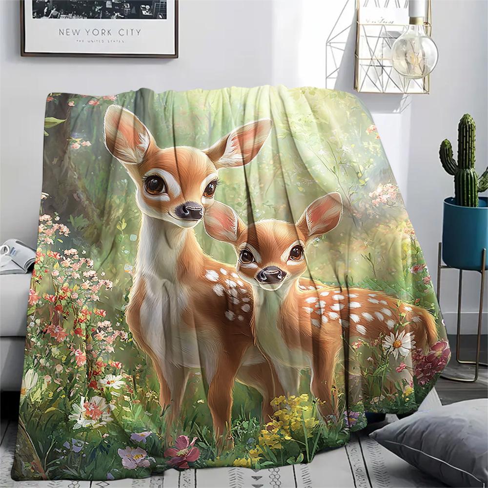 Deer Print Flannel Blanket, High quality Comfortable for All Seasons, Home Decor, Warmth and Comfort, Perfect for Christmas Gifts