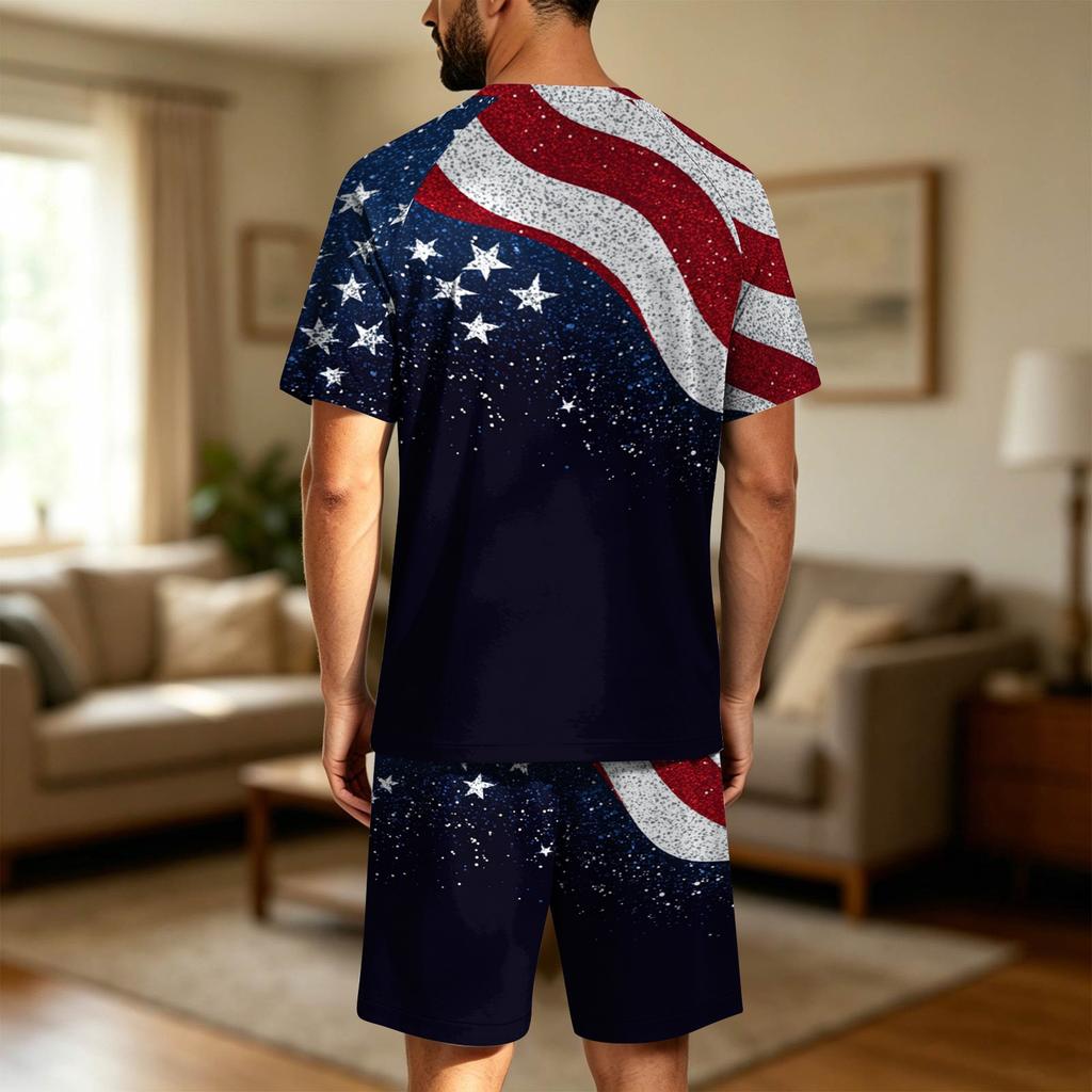 Conjunto de Pijama de Verano para Hombre Top de Manga Corta y Pantalones Cortos Tejido Suave Cómodo Transpirable Ligero Ropa de Casa Conjunto de Pijama
