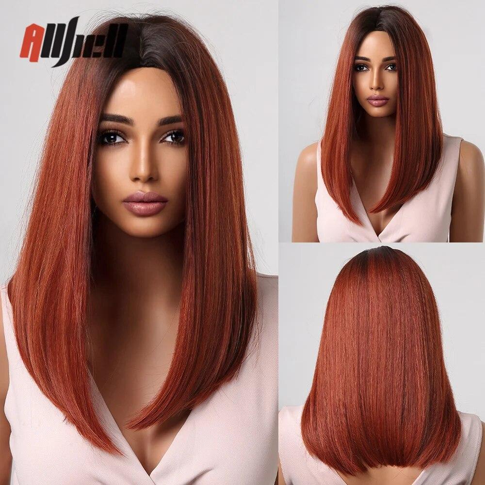 Shoulder Long Copper Ginger Wig Orange Synthetic Water Wave Wigs for Women Heat Resistant Daily Halloween Cosplay Wig with Bangs