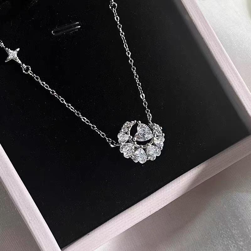 Мечтательное ожерелье  Звезда и Луна : Серебряный и золотой сердечный клавикулярный браслет для женщин