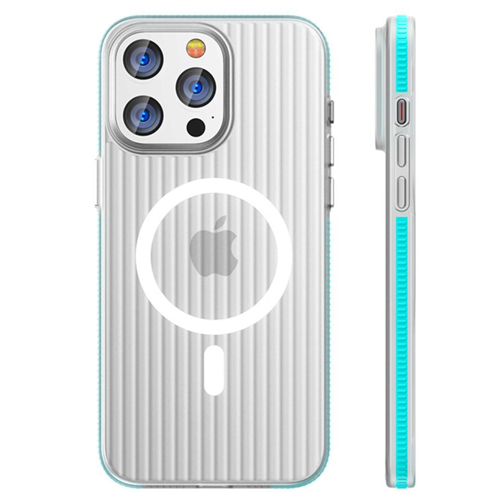 

For iPhone 14 Pro Case Compatible with MagSafe PC Corrugated Texture Phone Cover Blue Edge