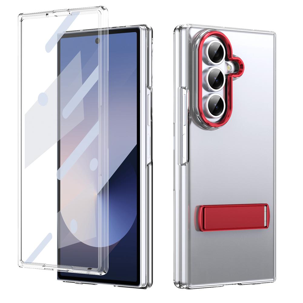KEYSION Transparent Case for Samsung Galaxy Z Fold 7 Hard PC Metal Kickstand Shockproof Phone Cover with Glass Screen Protector