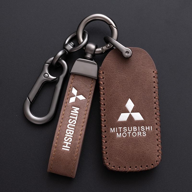 Leder Autoschlüsselhülle Abdeckung Schale für Mitsubishi Lancer Outlander ASX Eclipse Cross Pajero Shogun Schlüsselanhänger Zubehör