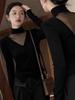 Women's Slim Fit Long Sleeve Top: Elegant Black Mesh Splice with Half-High Collar, Sheer Front/Back, Perfect for Autumn/Winter.