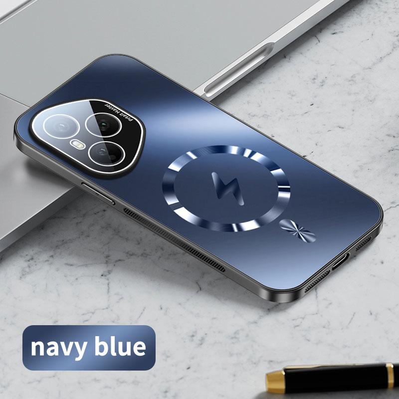 

Чехол для Huawei Honor 400 Pro AG Матовый Магнитный Беспроводная Зарядка Жесткий Чехол для Honor 400 400Pro Ударопрочная Мягкая Рамка Honor 400 (Global) темно-синий