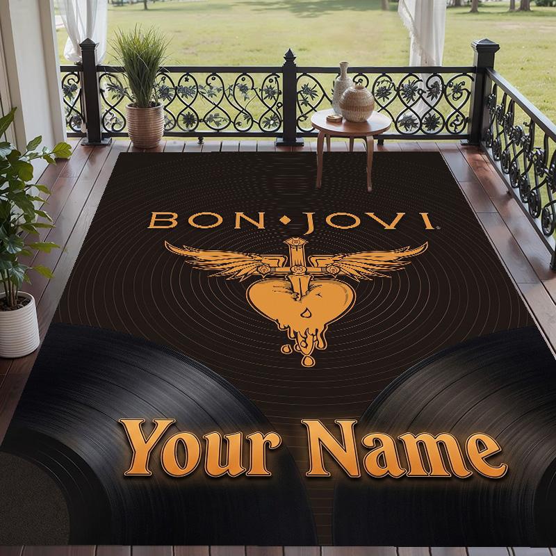 Custom Text Printed Rug Bon Jovi Non Slip Floor Carpet For Home Room Decor