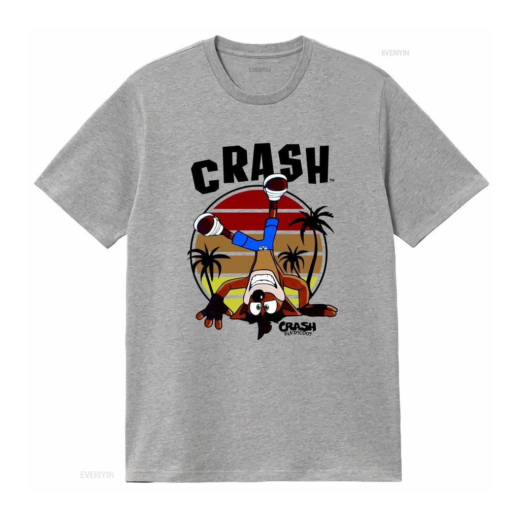 Crash Bandicoot Retro Style Adult T Shirt with Cool Head Stand Design in Circle vintage Washed Casual Comfortable Versatile