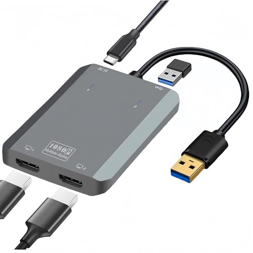 

USB 3.0 to Dual HDMI Display Adapter, USB-A Port Extension, 1920*1080P 60Hz Dual HDMI Display Output, Supports Extend/Mirror Mode, Includes USB 3.0 Hi