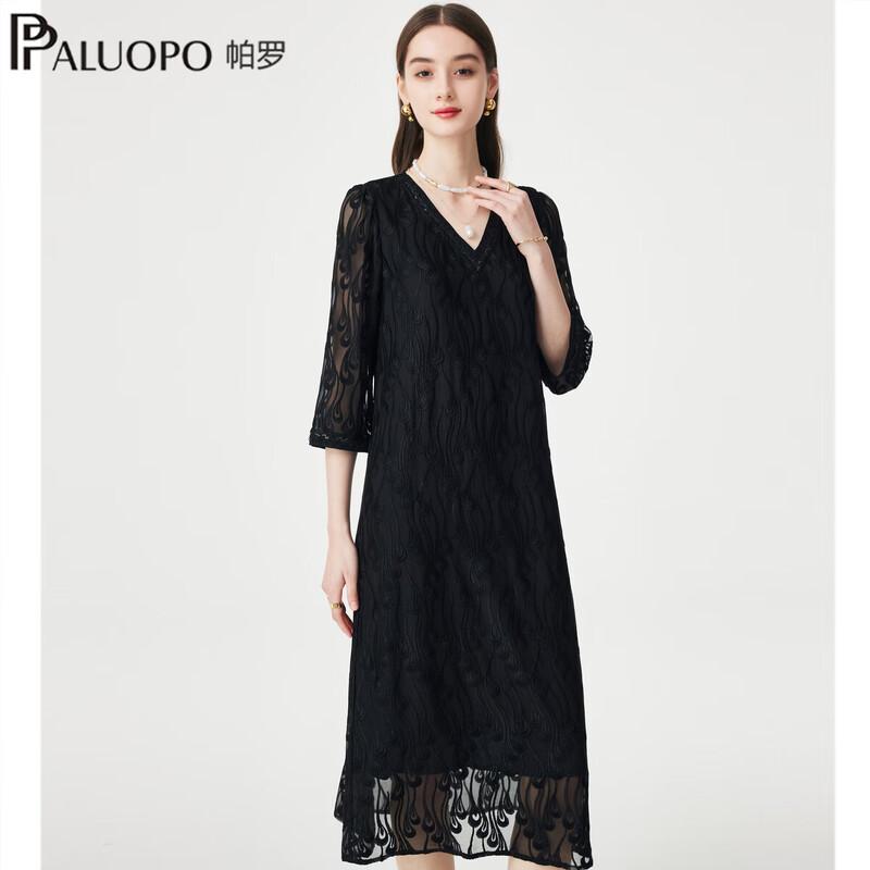 

PALUOPO Women s Black Lace Midi Dress 2XL
