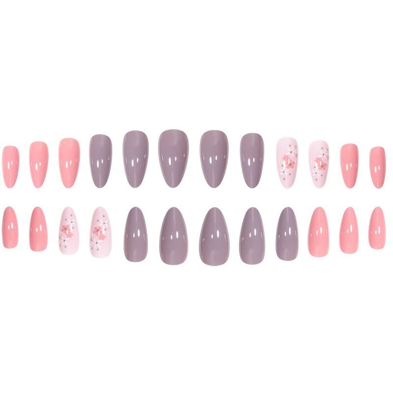 Clear Floral Nail Tips Almond Shape Medium Size Press-On Nails With Glue Or Gel Adhesive