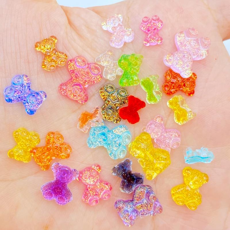 50/60/70/80Pcs Kawaii Cute Mini Shining Bear Flat back Resin Cabochons Scrapbooking DIY Jewelry Craft Decoration Accessorie K94