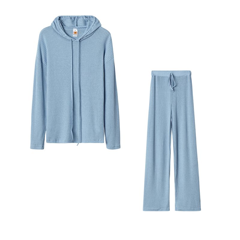 

Hooded Drawstring Long-Sleeved T-shirt Sports Home Pullover Sky Blue XL