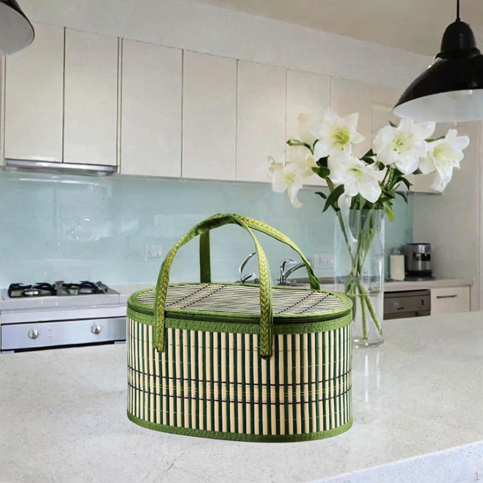 

Бамбуковий кошик для зберігання їжі з ручками, ідеальні подарунки та для вечірок green S