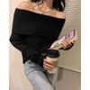 Mode Elegant Enkelkrage Off-shoulder Pullovertröja Dam Vår Höst Inre Casual Enkel Långärmad Underdel Stickad Slim Fit Topp