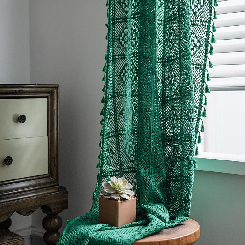 Vintage Hollow Crochet Rod Pocket Window Curtain