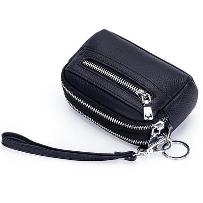 Mini Clutch Feminino: Porta-moedas de Couro Genuíno com Zíper Duplo e Grande Capacidade - Couro Bovino de Primeira Camada