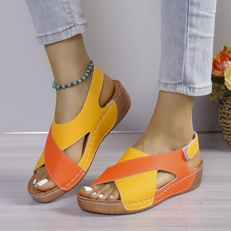 2024 Women's Roman Platform Sandals: Breathable Open-Toe Beach Style with Velcro