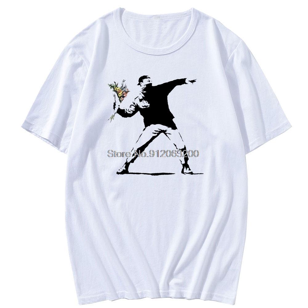 Hipster Unisex Flower Thrower Banksy Panda Guns Urban Art Tshirt Unisex Tshirt Tops Male Casual Style Short Sleeve T Shirt