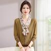 Early autumn clothing new middle-aged and elderly intellectual mother clothing fake two-piece wool sweater pullover knitted bottoming top women