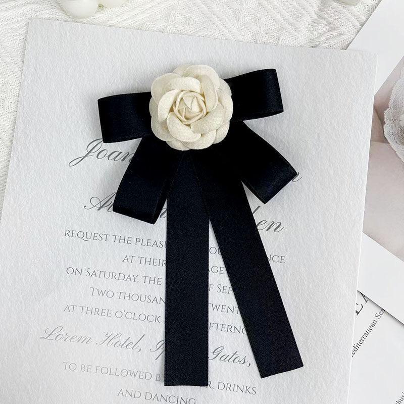 Camellia Flower Brooches Balck Bow Lapel Pins For Women Corsage Shirt Scarf Buckle Badge Accessories