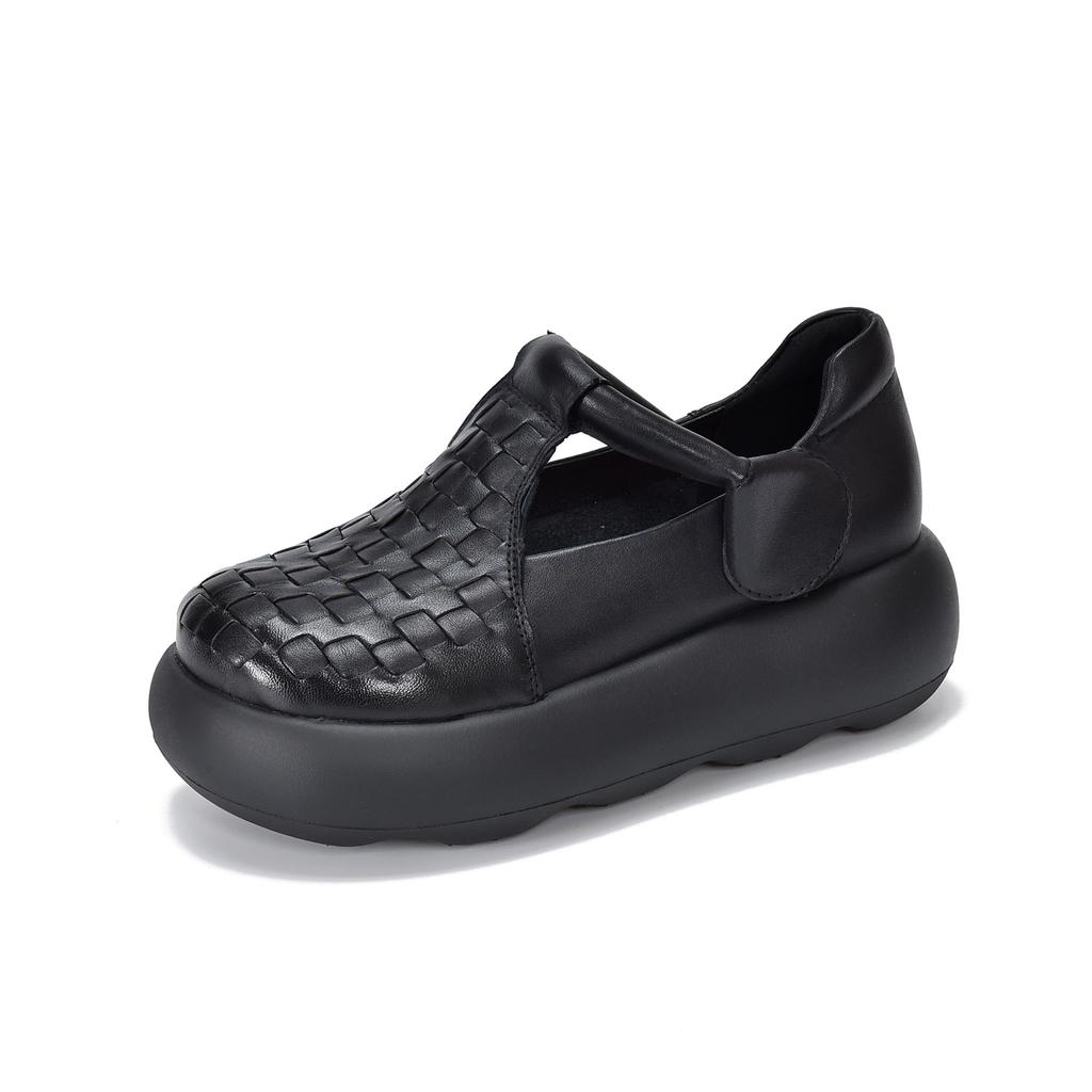 Johnature Hand Woven Genuine Leather Women's Shoes Comfortable Versatile Thick Soled Sandals