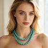 Bohemian Turquoise Beaded Necklace, Long Double-Strand Statement Jewelry,Vintage Turquoise Round Bead Necklace, Multi-Layer Boho Long Strand for Women