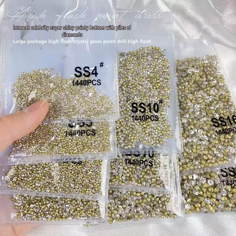 3D Pointed Back Czech Rhinestones Nail Art Decorations - 1440 Pieces